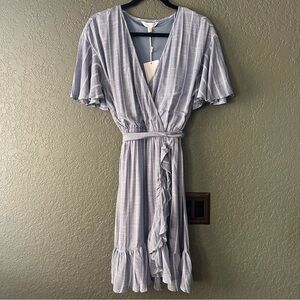 LC Lauren Conrad Light Blue Striped Midi Wrap Dress